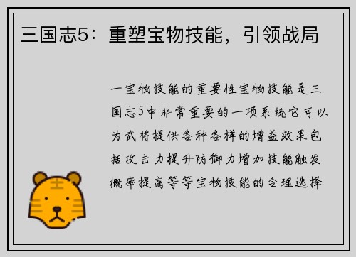三国志5：重塑宝物技能，引领战局